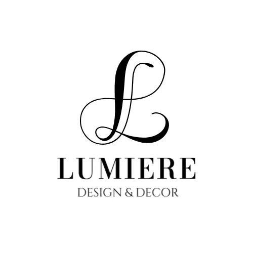 Logo elegante da marca "Lumiere Design & Decor", com um monograma sofisticado "L" e tipografia refinada.